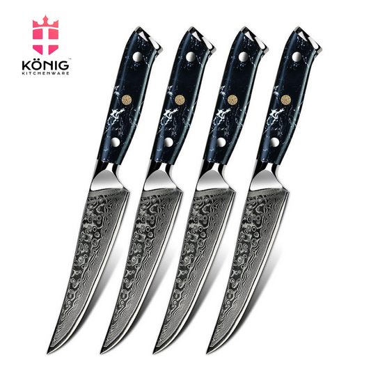 4Pcs Damascus Knife Blade Set (Turquoise)