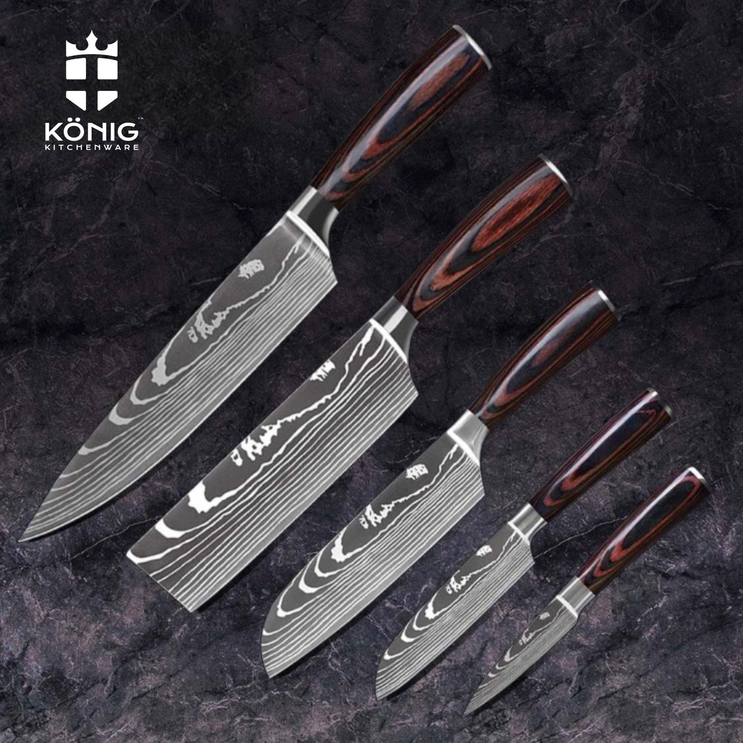 5-Piece Damascus Kitchen Knife Set (Rosewood)